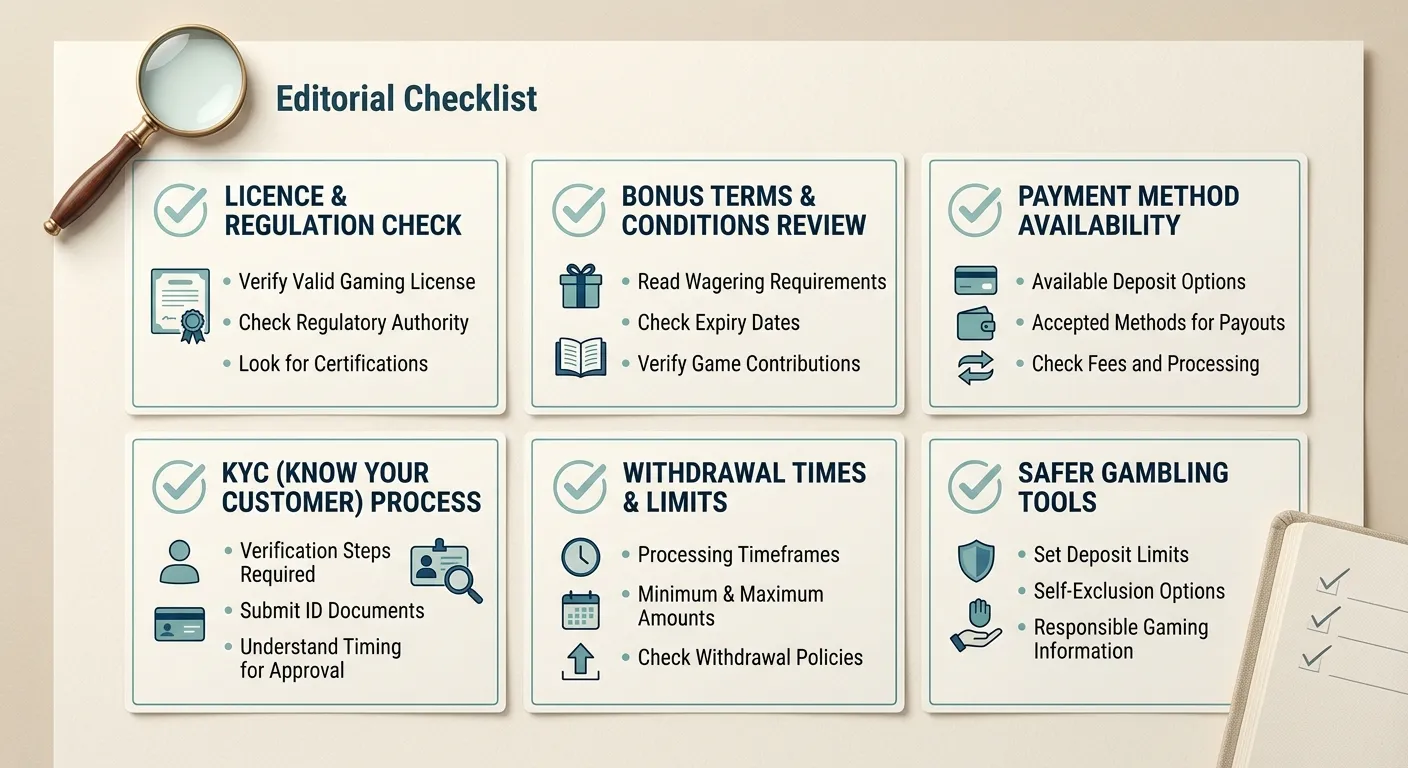 Checklist illustration for reviewing Winstler Casino before depositing